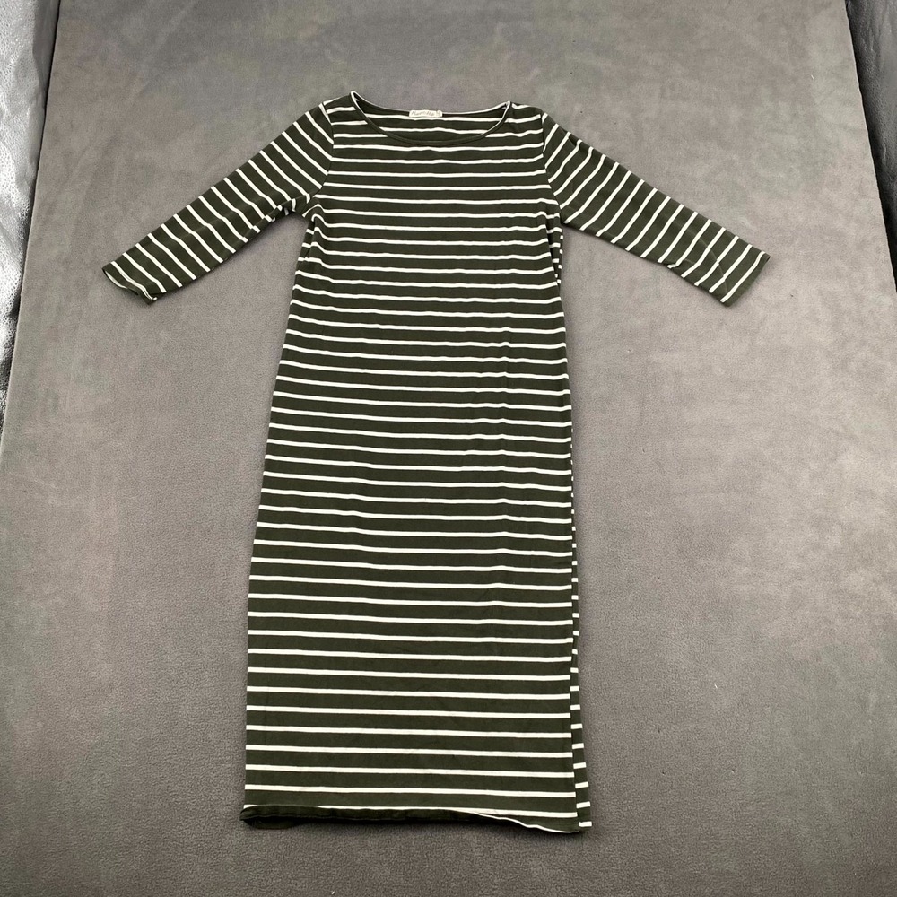 Heart & Hips Bodycon Dress Womens Large Green White Striped Stretch Scoop Neck